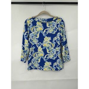 J. McLaughlin Eclectic Nautical Artsy Top Women Small‎ Blue Paisley Art To Wear